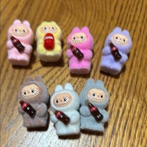 Set of 7 Labubu Coke Miniature flocked Figures Set